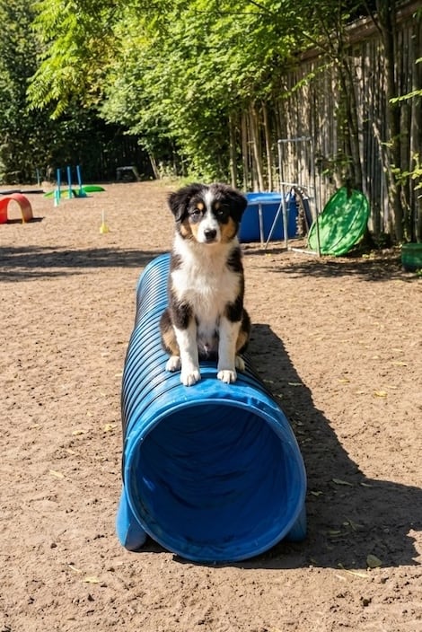 Aussie puppy on the training field